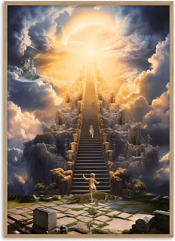 the fool by Sofia de Lemos - a stone staircase climbing through clouds towards golden light