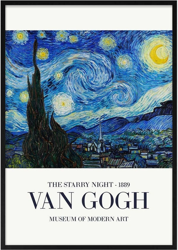 The Starry Night by Van Gogh, swirling night sky over a village, product image for Museum of Modern Art print.