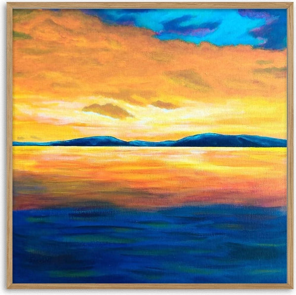 Under An Evening Sky by Finbar Stevens - an orange sunset over deep blue water