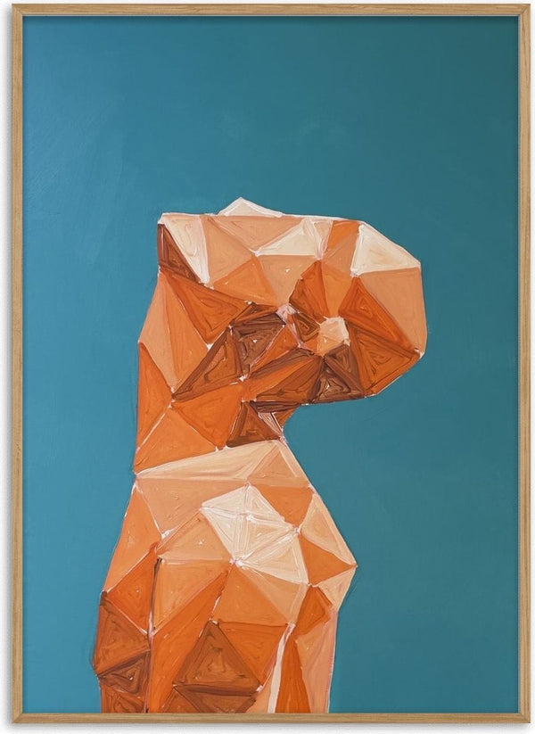 Up by Linor Citaku - a faceted orange torso against a flat teal ground