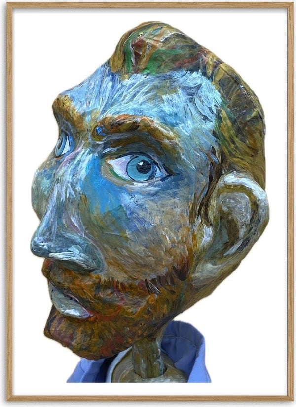 Vincent by Simone Hübner-Schwinn - a painted papier-mâché head in blue and ochre