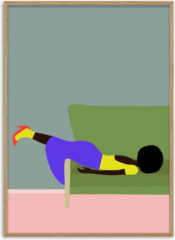 Illustration from Wendy's Mood by Jotadejai: person lying face down on a green couch, legs over armrest.